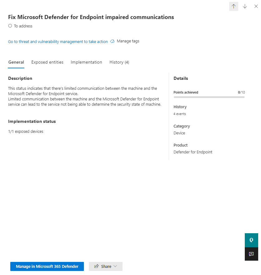 Microsoft Secure Score aksiyon detayları ekranı